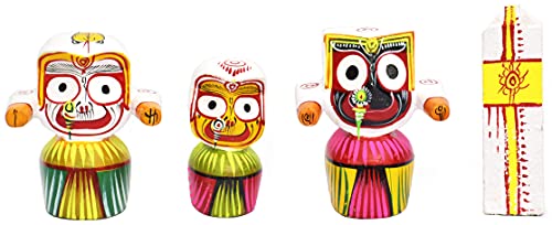 Lord Jagannath,Balabhadra,Maa Subhadra and Sudarsan Chakra Wooden Idol for Puja, Home Decor