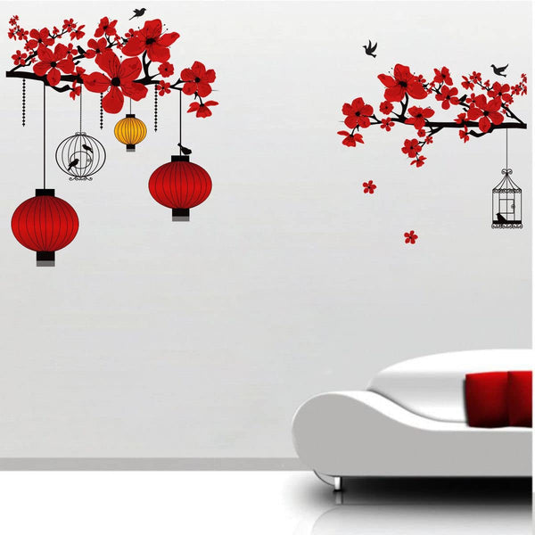 Vinyl Reusable Self-Adhesive Tree With Lamp Wall Reusable Self-Adhesive Sticker s ( Standard, Multicolour), Pack Of 1
