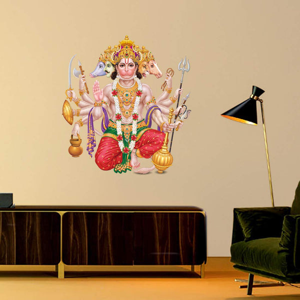 Wall Sticker Print Panchpukhi Hanuman Pack of 2 Large Sticker Multicolor Vinyl