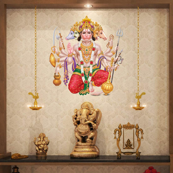 Wall Sticker Print Panchpukhi Hanuman Pack of 2 Large Sticker Multicolor Vinyl