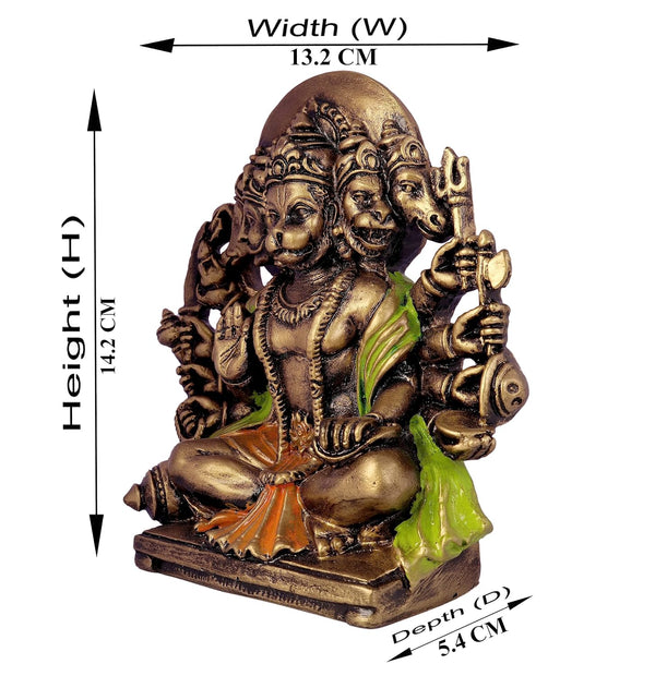Handcrafted Lord Hanuman idol made of resin, measuring 5.4L x 13.2W x 14.2H cm, symbolizing strength, devotion, and protection.