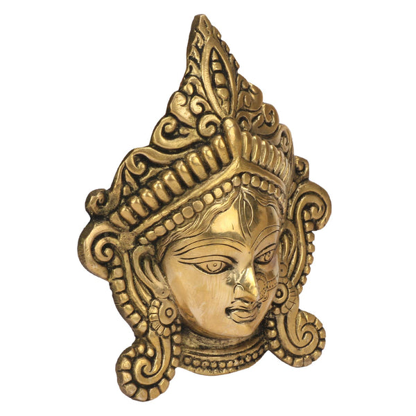 Handmade brass wall hanging of Goddess Durga, featuring intricate details, perfect for home decor and altars, symbolizing divine strength and protection.