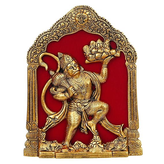 Handmade Lord Hanuman idol in gold tone, symbolizing strength and devotion, ideal for home, office, or altar.