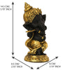 Handmade Golden and Black Polyresin Ganesha idol playing flute, intricately detailed, symbolizing wisdom and prosperity, ideal for home decor and altars.