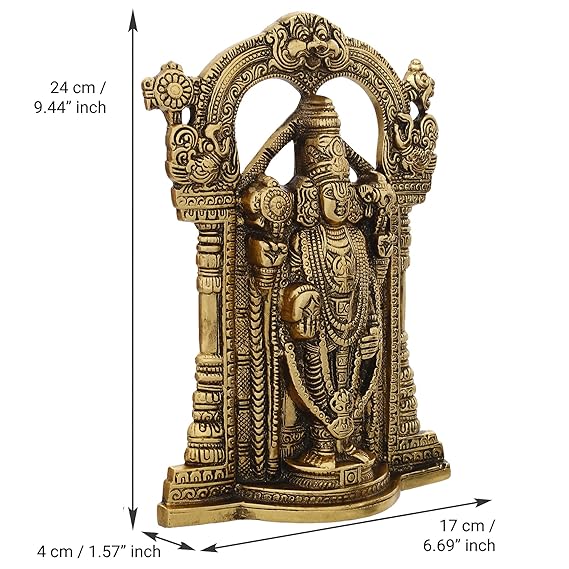 Handmade Lord Balaji idol in radiant golden finish, crafted from metal, featuring intricate details, perfect for home decor or altar
