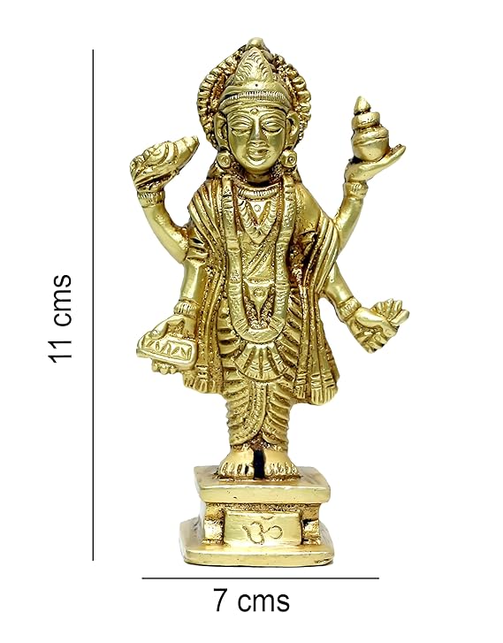 Handmade Lord Dhanvantri idol crafted from brass, featuring intricate details, perfect for home altar or mandir, symbolizing health and protection