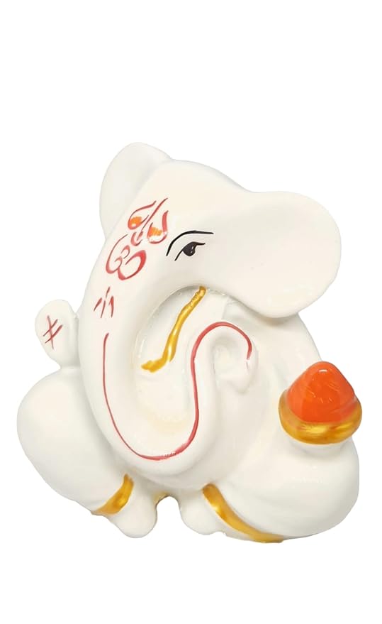 Handmade Lord Ganesha idol made of resin, featuring intricate detailing and a compact design. Dimensions: 10L x 10W x 10H cm."
