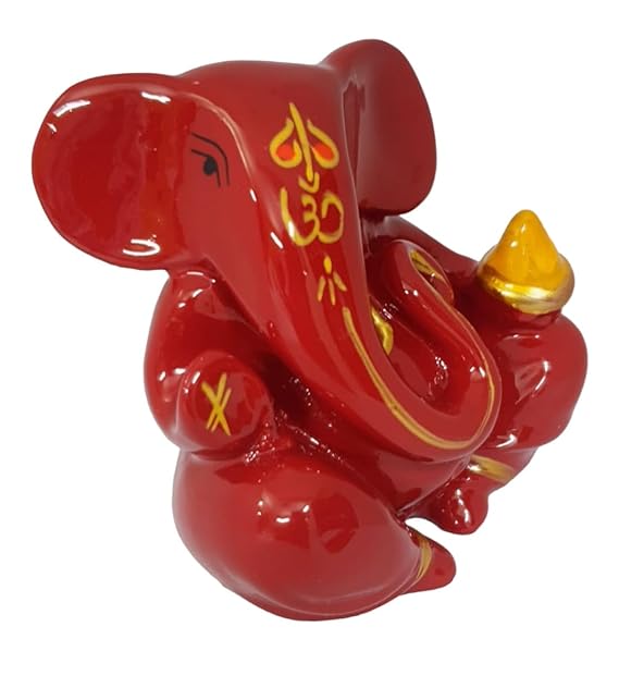 Handmade Lord Ganesha idol made of resin, featuring intricate detailing and a compact design. Dimensions: 6.5L x 4W x 6.5H cm