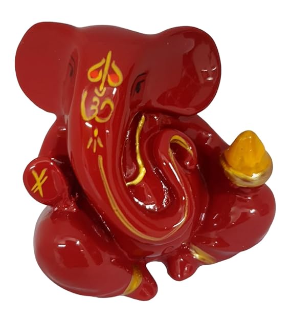 Handmade Lord Ganesha idol made of resin, featuring intricate detailing and a compact design. Dimensions: 6.5L x 4W x 6.5H cm