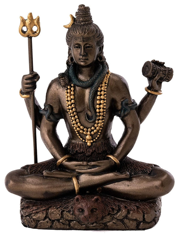 Handmade Lord Shiva bronze statue in lotus pose, symbolizing peace and protection, ideal for home altar and meditation practice