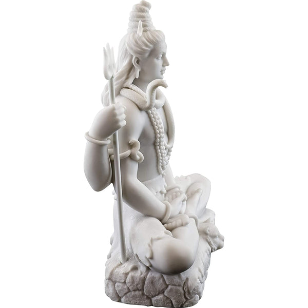 Handmade Lord Shiva marble statue with intricate detailing and white finish, ideal for home altar and meditation.