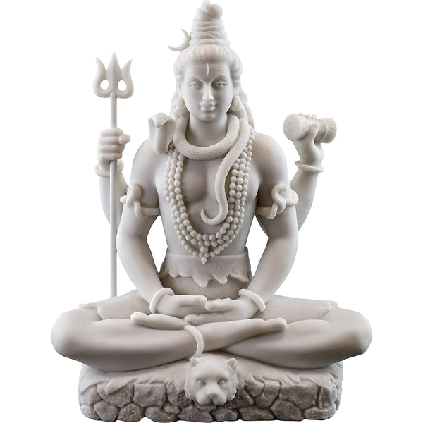 Handmade Lord Shiva marble statue with intricate detailing and white finish, ideal for home altar and meditation