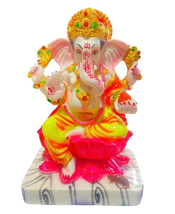Handmade marble Lord Ganesha idol in off-white, intricately detailed, symbolizing wisdom and prosperity, ideal for home decor and altars