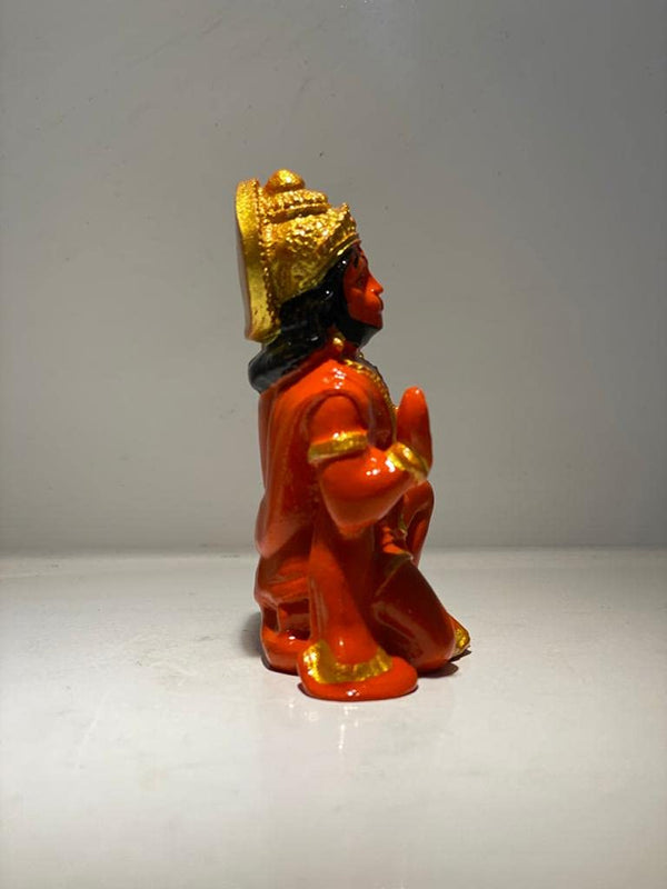 Handcrafted polyresin statue of Lord Hanuman, measuring 8L x 6W x 6H cm, symbolizing strength and devotion, suitable for home or altar decor