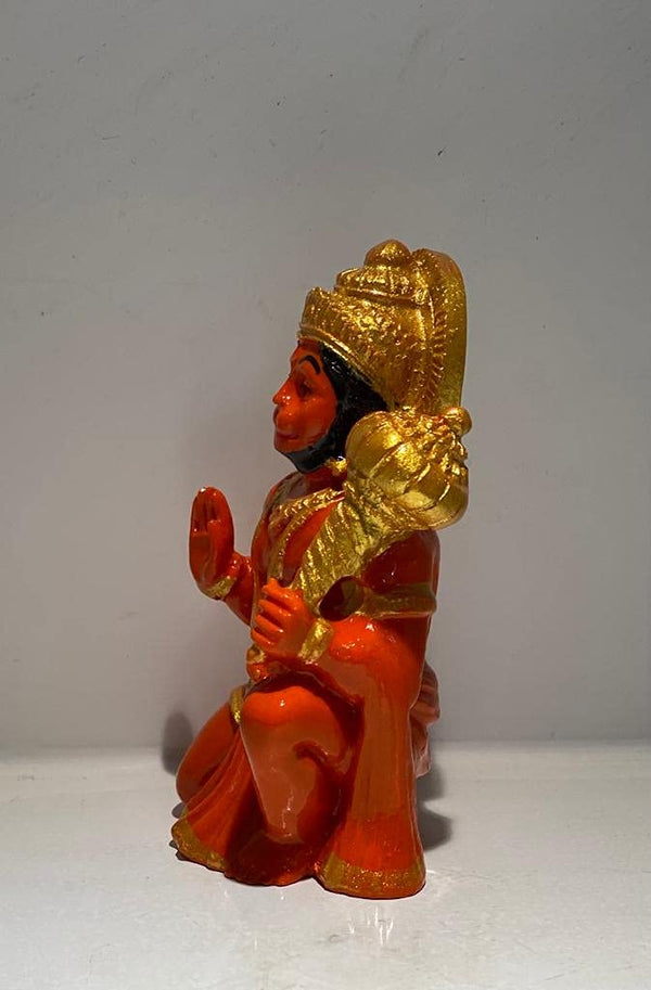 Handcrafted polyresin statue of Lord Hanuman, measuring 8L x 6W x 6H cm, symbolizing strength and devotion, suitable for home or altar decor
