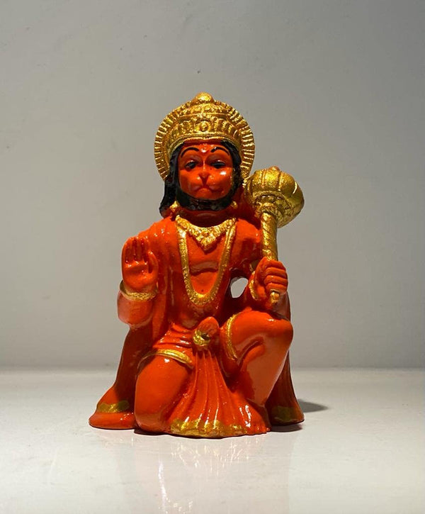 Handcrafted polyresin statue of Lord Hanuman, measuring 8L x 6W x 6H cm, symbolizing strength and devotion, suitable for home or altar decor