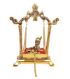 Handcrafted Krishna Jhula statue made of aluminum with golden accents, measuring 13.5L x 6.5W x 19.5H cm, symbolizing joy and devotion.