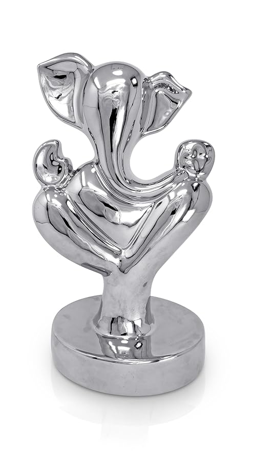 Handmade Lord Ganesh idol crafted from resin, measuring 9L x 9W x 15H cm, symbolizing wisdom and prosperity for home decor