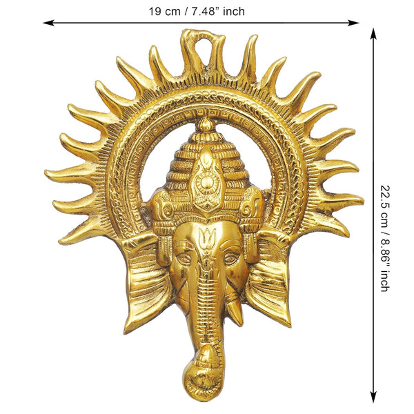 Handmade Lord Ganesh idol wall hanging, crafted from metal, measuring 20L x 2.5W x 24H cm, symbolizing wisdom and prosperity for home decor.