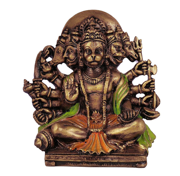 Handcrafted Lord Hanuman idol made of resin, measuring 5.4L x 13.2W x 14.2H cm, symbolizing strength, devotion, and protection