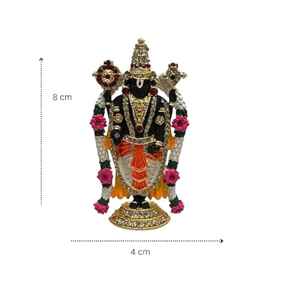 Handmade brass Lord Tirupati Balaji idol with intricate details, ideal for car dashboards, altars, and spiritual decor, showcasing divine craftsmanship.
