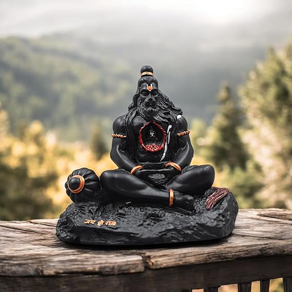 Handmade black resin idol of Lord Hanuman Ji, showcasing intricate design with Lord Ram Ji, ideal for car dashboards and home altars.