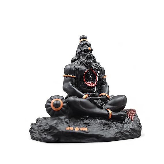 Handmade black resin idol of Lord Hanuman Ji, showcasing intricate design with Lord Ram Ji, ideal for car dashboards and home altars.