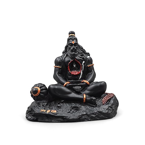 Handmade black resin idol of Lord Hanuman Ji, showcasing intricate design with Lord Ram Ji, ideal for car dashboards and home altars.