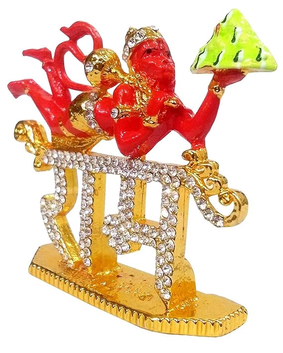 Handmade Lord Hanuman metal idol with intricate detailing, ideal for car dashboards, home decor, or mandir altars.