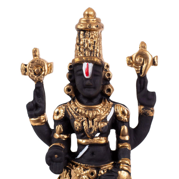 Handcrafted Lord Venkateswara statue made of resin, measuring 7L x 7.5W x 14H cm, symbolizing blessings and divine energy for home or altar decor