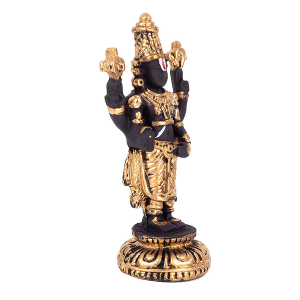 Handcrafted Lord Venkateswara statue made of resin, measuring 7L x 7.5W x 14H cm, symbolizing blessings and divine energy for home or altar decor.