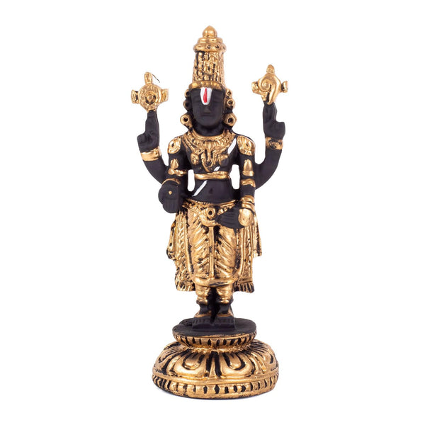Handcrafted Lord Venkateswara statue made of resin, measuring 7L x 7.5W x 14H cm, symbolizing blessings and divine energy for home or altar decor