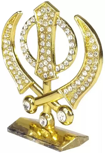 Metal Sikh/Punjabi Khanda Sahib Idol for Gifting, Home/Office And Car Dashboard Decorative Showpiece - 6 cm(Metal, Gold)