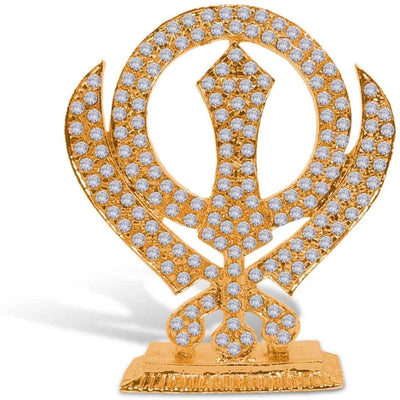 Sikh Religious Symbol Khanda Sahib Idol (St-846) Statue for Home/office Decor Decorative Showpiece - 7 cm(Metal, Gold)