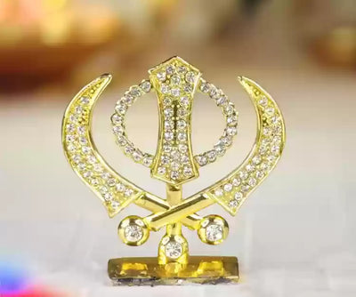Metal Sikh/Punjabi Khanda Sahib Idol for Gifting, Home/Office And Car Dashboard Decorative Showpiece - 6 cm(Metal, Gold)