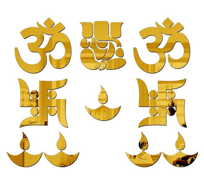 3D Ganesha combo mirror stickers featuring a reflective surface, ideal for home decor and honoring the Hindu faith.