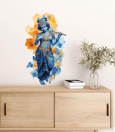 3D Lord Krishna wall sticker showcasing vibrant colors and intricate details, ideal for adding spirituality and elegance to any living space.