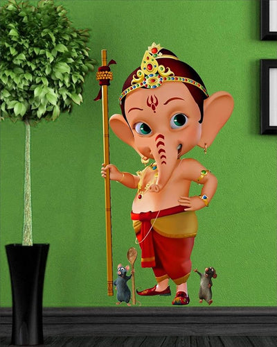 3D glow-in-the-dark Ganesh sticker, measuring 32.2L x 1W x 60H cm, crafted from durable PVC vinyl, perfect for adding spirituality to your home.