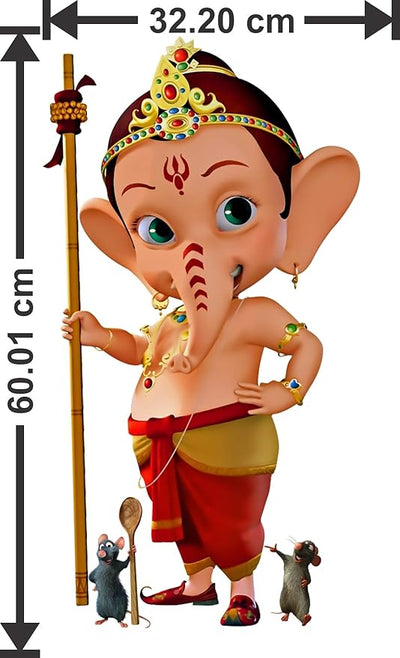 3D glow-in-the-dark Ganesh sticker, measuring 32.2L x 1W x 60H cm, crafted from durable PVC vinyl, perfect for adding spirituality to your home.