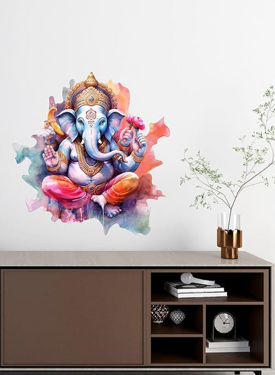 3D Lord Ganesha wall sticker, measuring 59L x 1W x 61H cm, made from durable PVC vinyl, perfect for adding spirituality to your home decor.