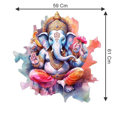 3D Lord Ganesha wall sticker, measuring 59L x 1W x 61H cm, made from durable PVC vinyl, perfect for adding spirituality to your home decor.
