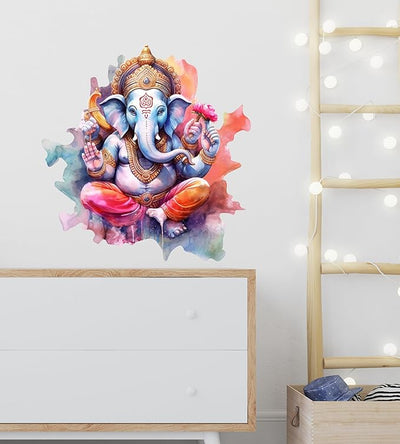 3D Lord Ganesha wall sticker, measuring 59L x 1W x 61H cm, made from durable PVC vinyl, perfect for adding spirituality to your home decor.