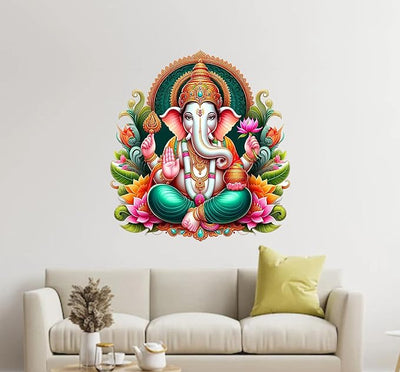 3D PVC vinyl Ganesh sticker, measuring 45L x 0.5W x 45H cm, designed for easy application and adding a spiritual touch to any room