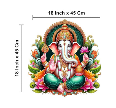 3D PVC vinyl Ganesh sticker, measuring 45L x 0.5W x 45H cm, designed for easy application and adding a spiritual touch to any room.