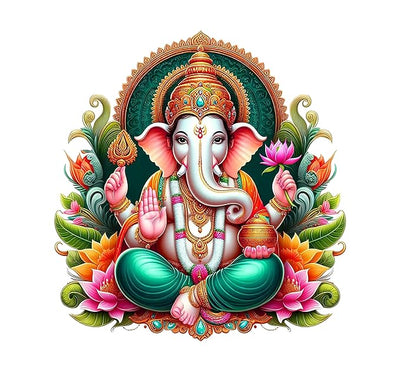 3D PVC vinyl Ganesh sticker, measuring 45L x 0.5W x 45H cm, designed for easy application and adding a spiritual touch to any room.