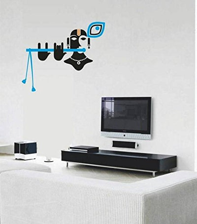 Modern Art God Krishna with Flute and Peacock Feather' Wall Sticker (PVC Vinyl, 70 cm x 25 cm)