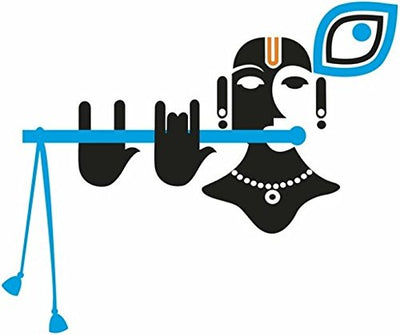 Modern Art God Krishna with Flute and Peacock Feather' Wall Sticker (PVC Vinyl, 70 cm x 25 cm)