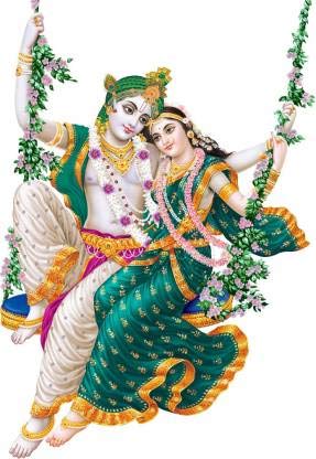 Jhule Wale Radhe Krishna PVC Vinly Wall Stickers (Multicolor, 50 cm x 50 cm)