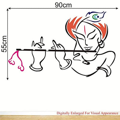Lord Krishna Flute Hindu God Creative Decorative PVC Vinyl Wall Sticker (90 cm X 55 cm) -WS118