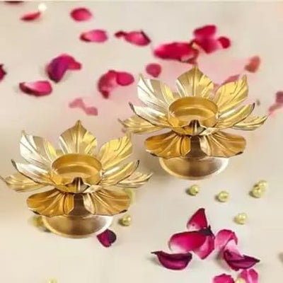 2 Pcs Candle Holder Lotus Tealight Holder Metal Stand for Home Decor, pooja room